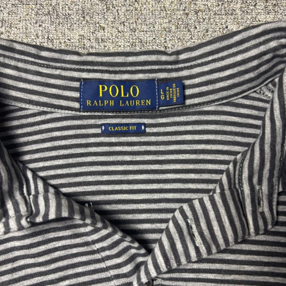 Polo Ralph Lauren Polo Shirt Mens Large Classic Fit Grey Striped Short Sleeve